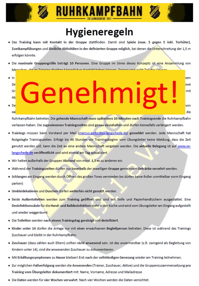 Hygieneregeln 2.0 genehmigt!